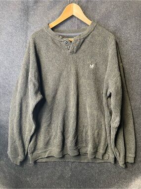 Vintage Big Dogs Men’s Henley Fleece Dark Green Sweatshirt Size L Winter Wear
